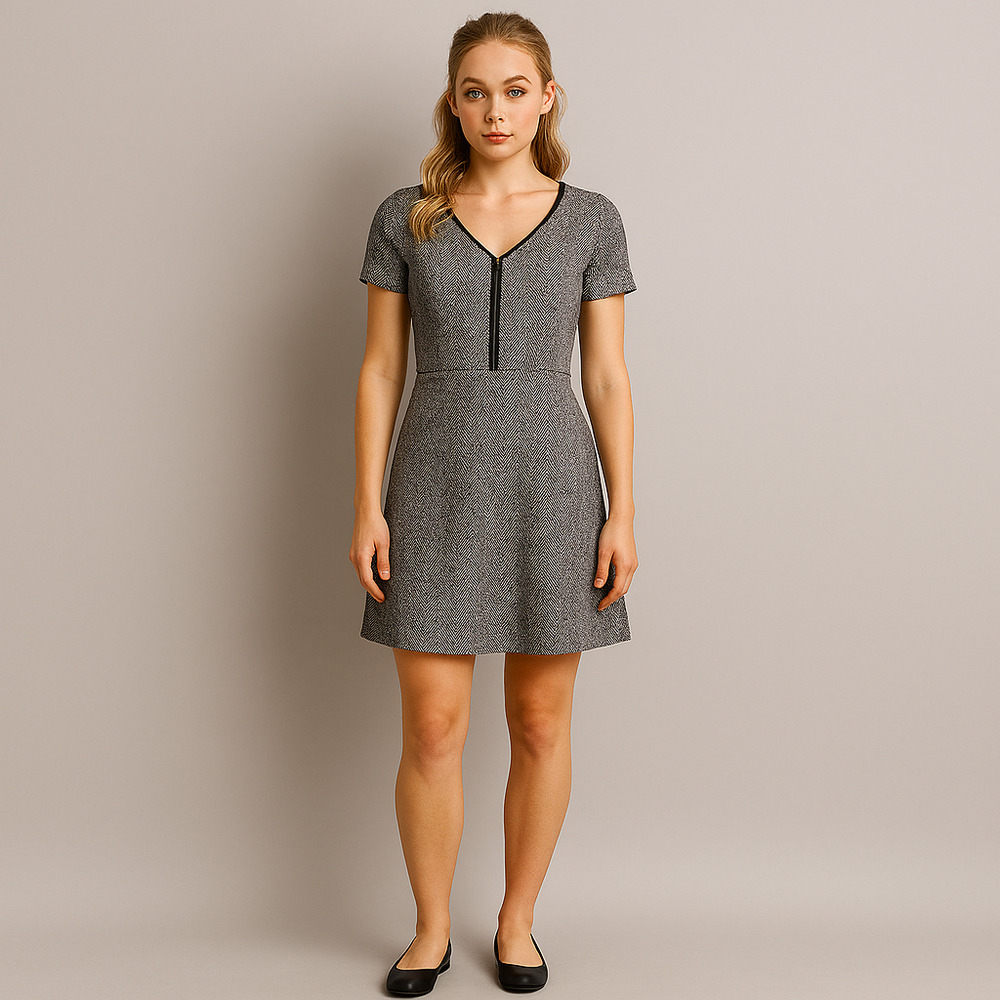 Dex Fit and Flare Midi Dress front zip accent career Size L